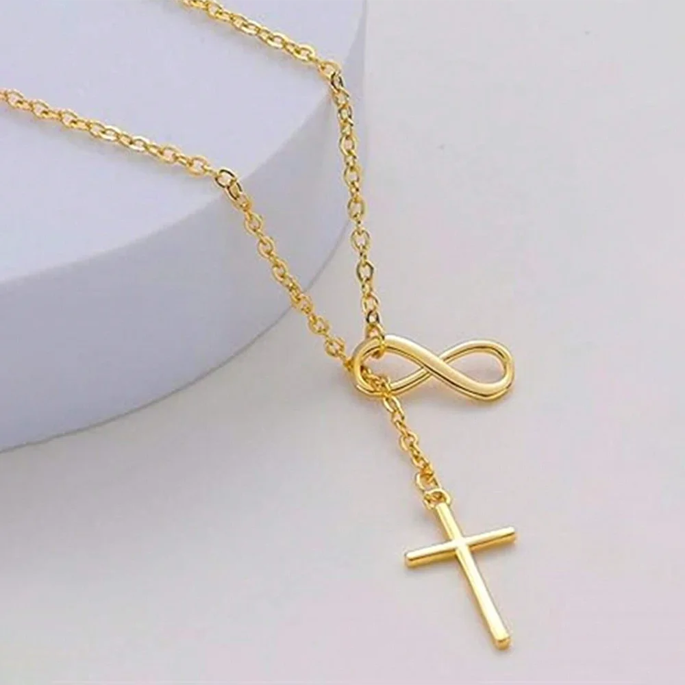 DGIDDK Stainless Steel Infinite Lucky 8 Cross Pendant Y Necklace – Anti-Allergy Faith Forever Jewelry for Women - Image 4