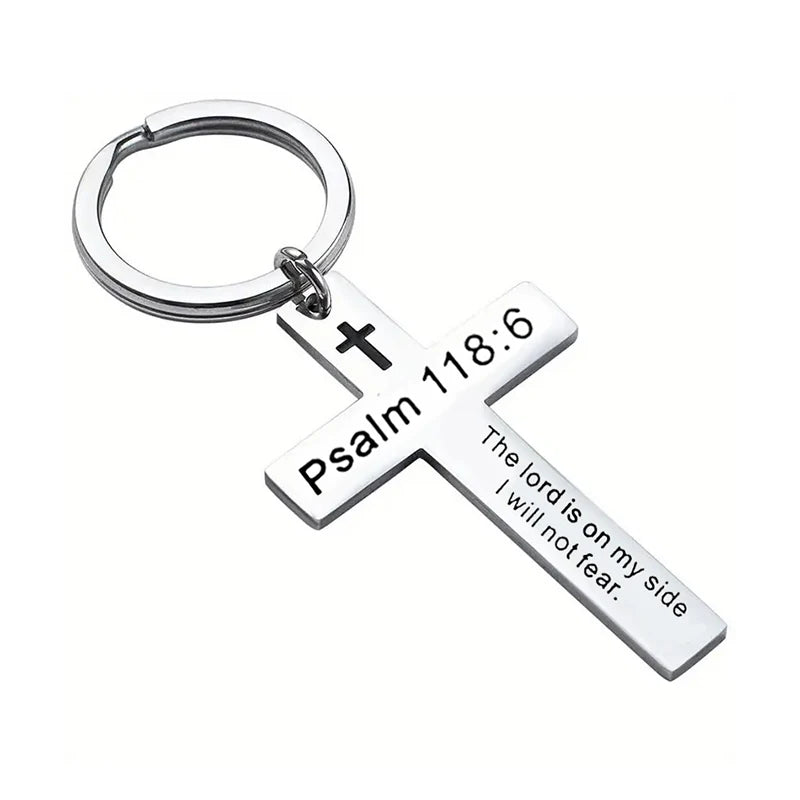 Christian Bible Verse Cross Pendant Keychain – Stainless Steel Religious Gift - Image 8