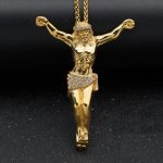 New Religious Jesus Cross Necklace for Men – Fashion Gold Color Pendant with Rhinestones