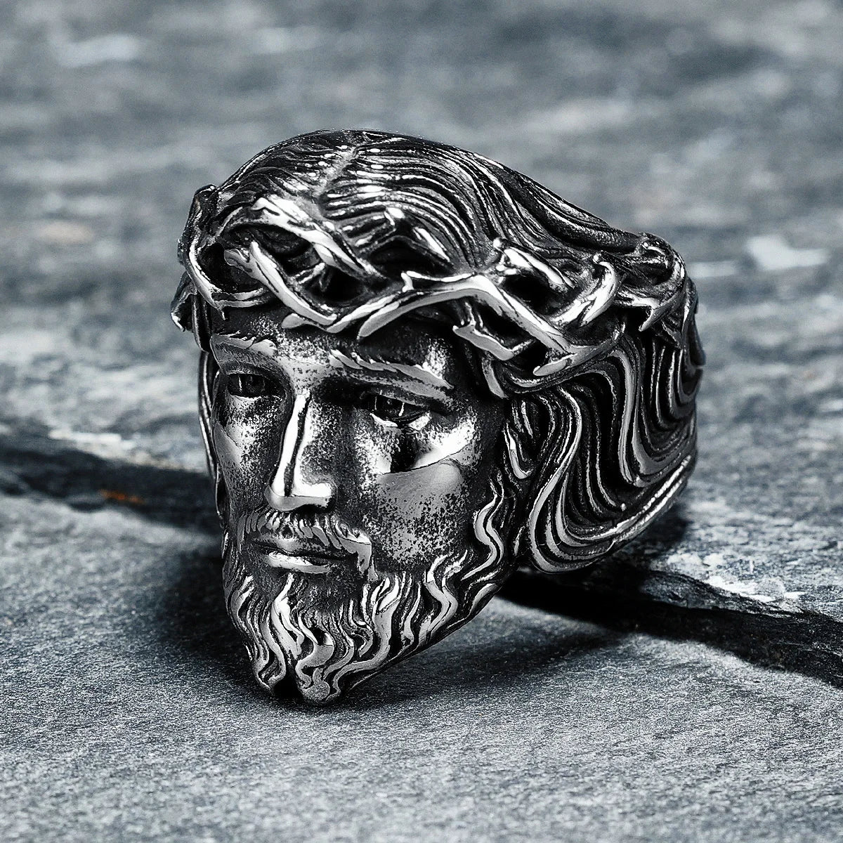 316L Stainless Steel Jesus Face Ring – Christian Men's Punk Rock Jewelry